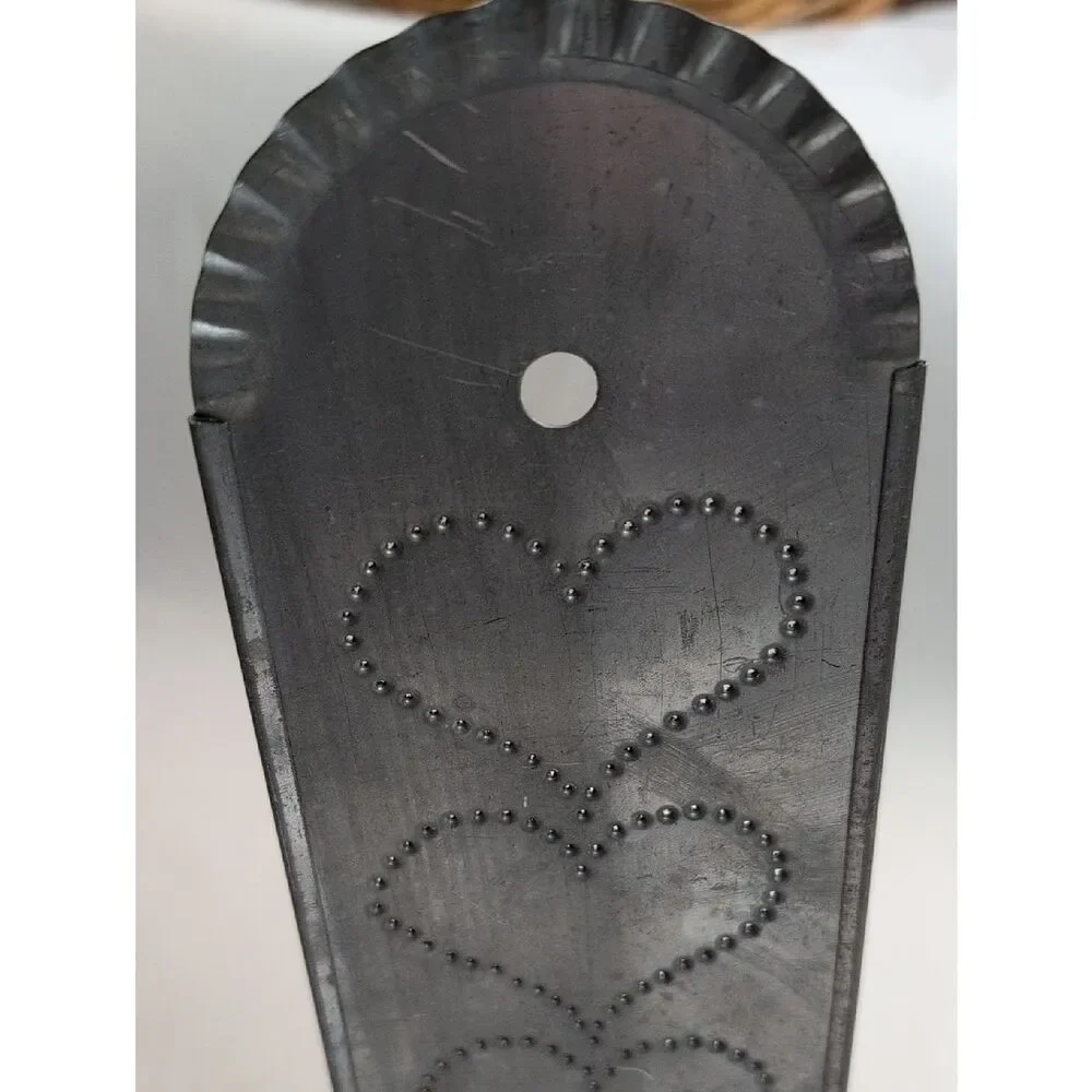 Vintage Handcrafted Gray Metal Punched Tin Hearts Wall Candle Sconce